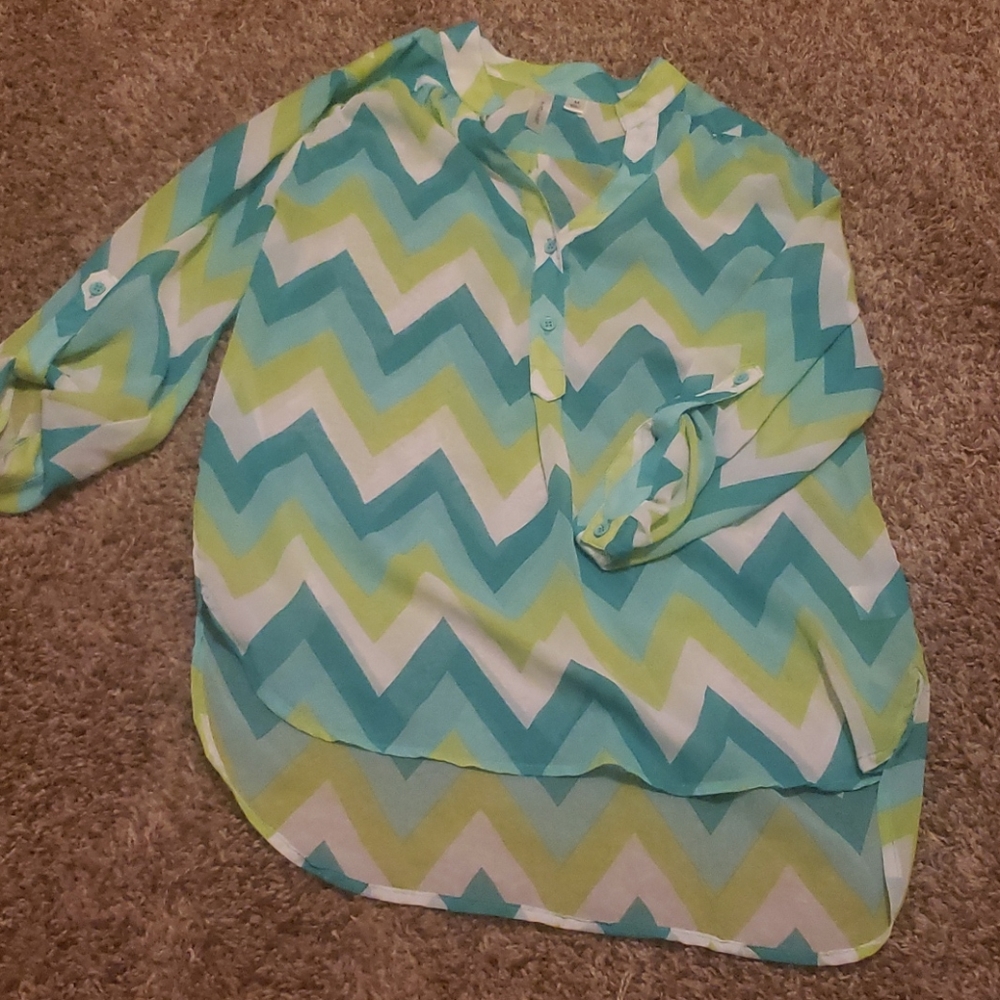 Green Chevron Sheer Shirt